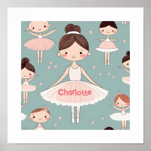 Póster Nombre personalizado Texto feliz Ballerina Poster (Frente)
