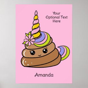 Póster Nombre personalizado y texto de caca de unicornio