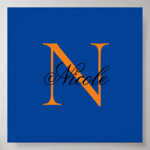 Póster Nombre propio monogramado inicial azul profundo