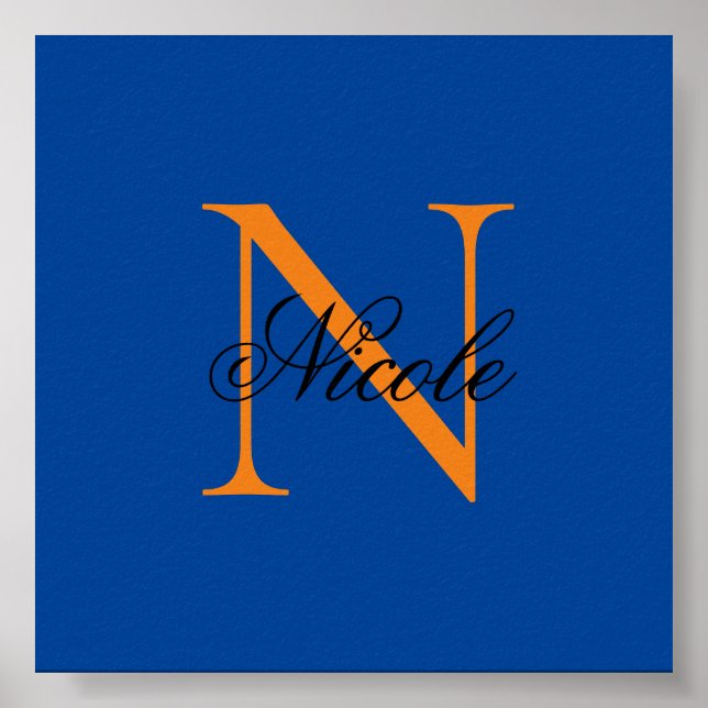 Póster Nombre propio monogramado inicial azul profundo (Frente)