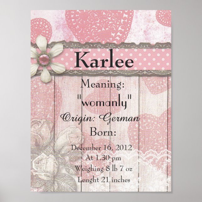Póster Nombre que significa keepsake nursery Karlee (Frente)
