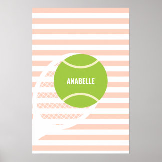 Póster Nombre rosa de la bola de tenis verde moderna