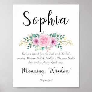 Póster Nombre Sophia significa Imprimir con flores rosada