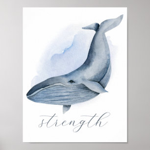 Póster Nombre Texto Ballena Jorobada Ballena Azul Acuarel