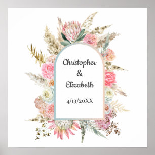 Póster Nombres de aniversario de boda floral personalizad