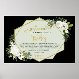 Póster Nombres de Bodas de oro negro con flores blancas d
