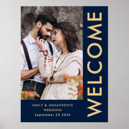 Póster Nombres de fotos elegantes Navy Gold Bienvenida Bo