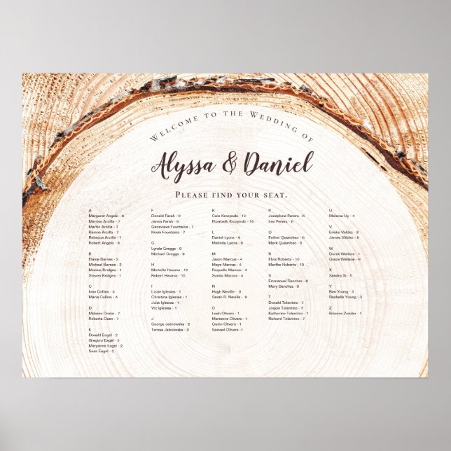 Póster Nombres de guiones Árbol de Bodas rústicos Anillos (Frente)
