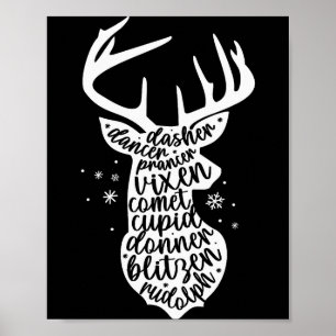 Póster Nombres de renos de Navidad Lindos renos navideños