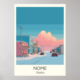 Póster Nome Alaska Winter Town Road Scene