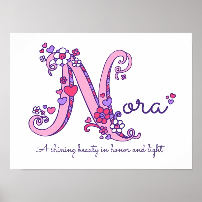 Póster Nora letter N chicas nombre y significado poster (Frente)