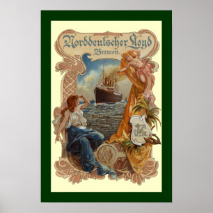 Póster Norddeutscher Lloyd~S.S. Kaiser Wilhelm~Tapa del m