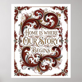 Póster Nordic Rosemaling Poster, Home Is Where Our Story 