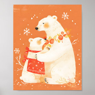 Póster nórdico acogedor de mamá y bebé oso polar d