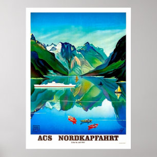 Póster Nordkapp, Noruega, barco de vela,paisaje montañoso