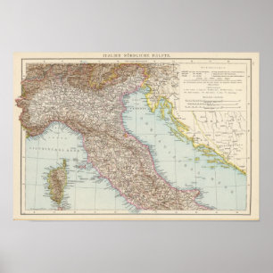 Póster Nordliche Halfte, mapa de Italien de Italia del