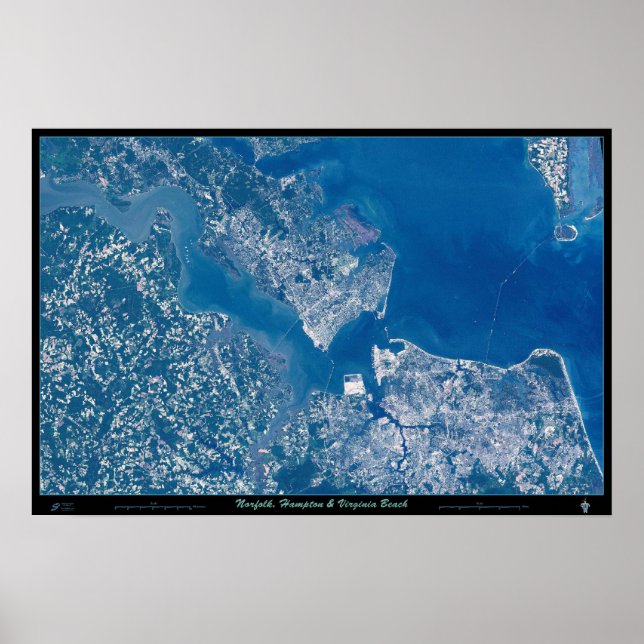 Póster Norfolk Hampton y Virginia Beach Virginia satélite (Frente)