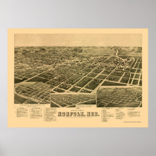 Póster Norfolk, Mapa Panorámico NE - 1889
