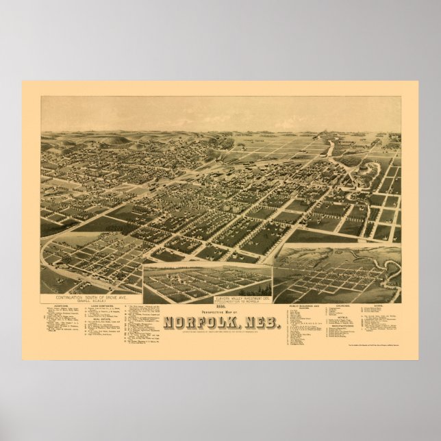 Póster Norfolk, Mapa Panorámico NE - 1889 (Frente)