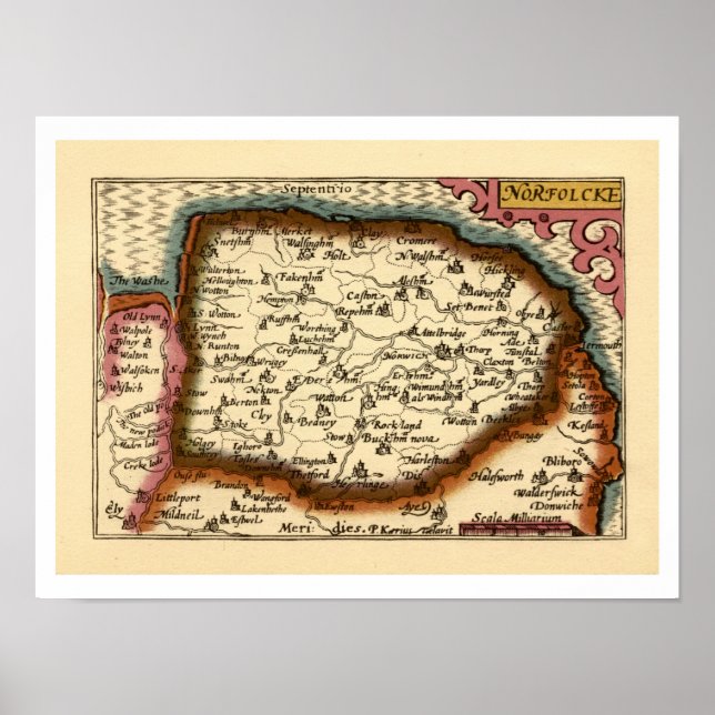 Póster Norfolk "Norfolcke" Condado de Inglaterra Mapa del (Frente)