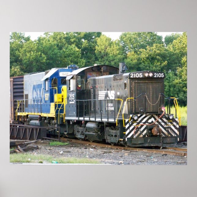 Póster Norfolk Southern SW- 1001 2105 y CSX 1537 (Frente)