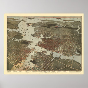 Póster Norfolk, VA Panoramic Map - 1891
