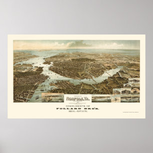 Póster Norfolk, VA Panoramic Map - 1892