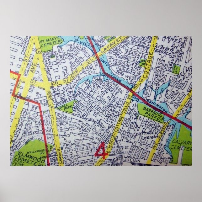 Póster Norfolk, VA Poster de Mapa de Vintage (Frente)