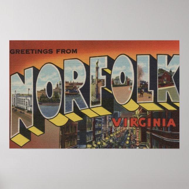 Póster Norfolk, Virginia - Escenas de letras grandes (Frente)