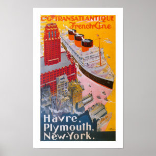 Póster Normandie en el puerto de Nueva York