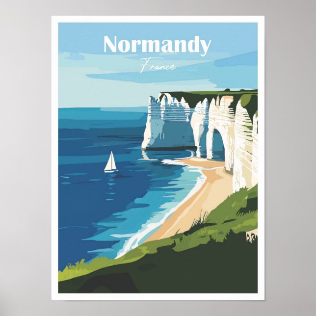 Póster Normandy France Artwork Travel Place ilustracion (Frente)