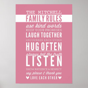 Póster NORMAS DE LA FAMILIA personalizado tipografía mode