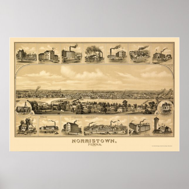 Póster Norristown, PA Panoramic Map - 1881 (Frente)