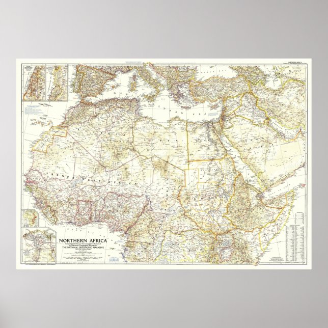 Póster " Norte de África: MAP detallado de 1954 ... (Frente)