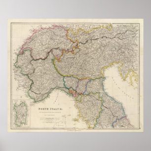 Póster Norte de Italia con Cerdeña