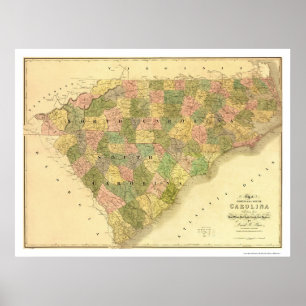 Póster Norte y mapa 1839 de Carolina del Sur