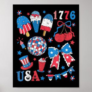 Póster Norteamérica Coquette Bow Usa Patriotic 4 De Julio