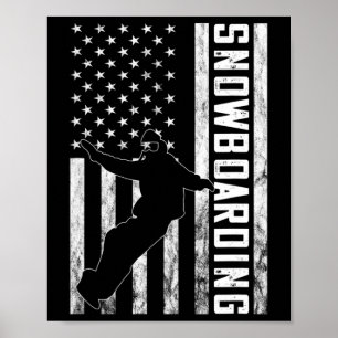 Póster Norteamérica Vieja Bandera Estadounidense Snowboar