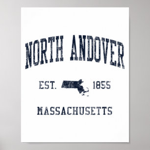 Póster North Andover Ma Jn1 Diseño Vintage Atlético Azul