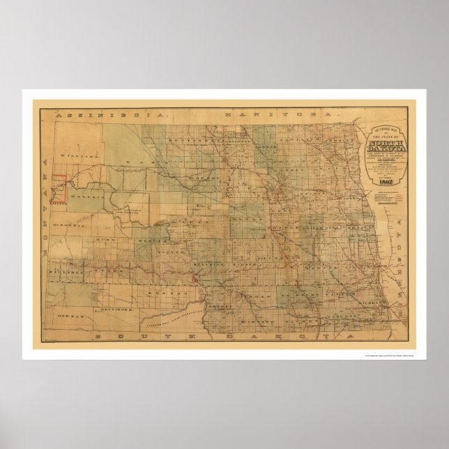 Póster North Dakota Railroad Map 1892 (Frente)