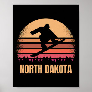 Póster North Dakota Snowboard Vintage Y Boarder Retro