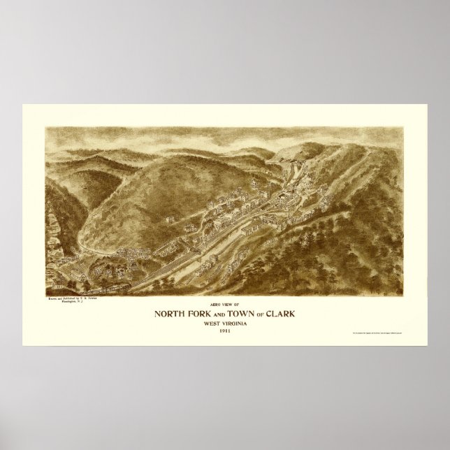 Póster North Fork and Clark, WV Panoramic Map - 1911 (Frente)