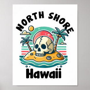 Póster North Shore Oahu Hawái Recuerdo Surfing Hawaiano 