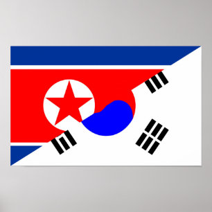 Póster north south korea half flag country symbol