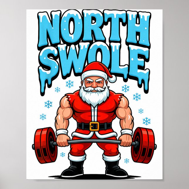 Póster North Swole Santa Funny Christmas Gym Workout Lift (Frente)