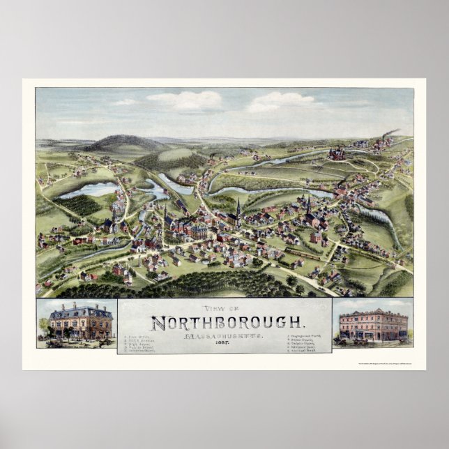 Póster Northborough, MAMÁES Mapa Panorámico - 1887 (Frente)