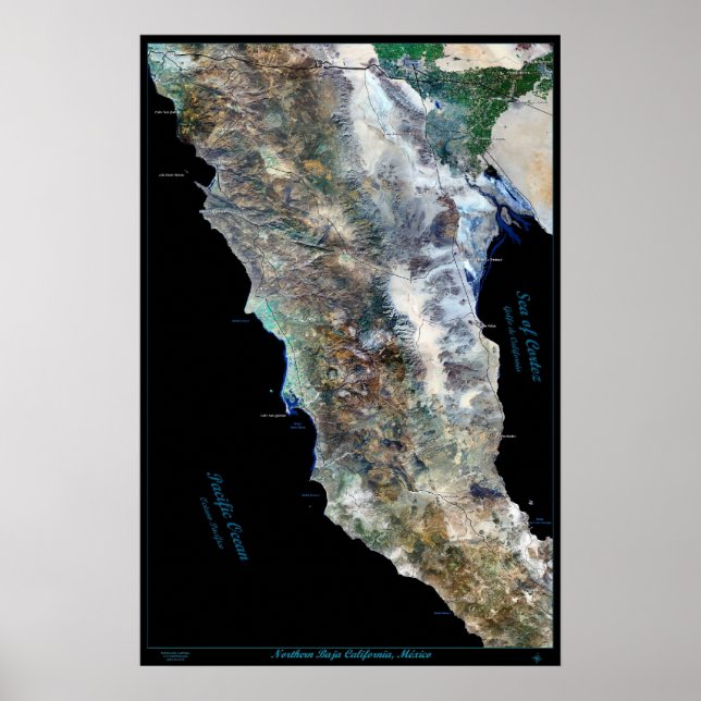 Póster Northern Baja California, Mexico satellite poster  (Frente)