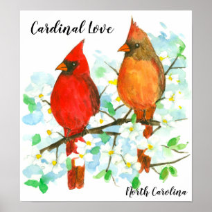 Póster Northern Cardinal Love Birds North Carolina
