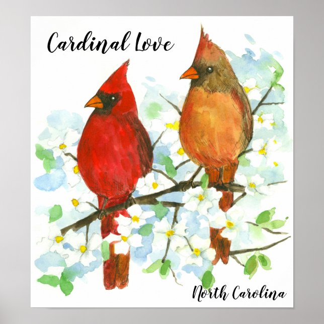 Póster Northern Cardinal Love Birds North Carolina (Frente)