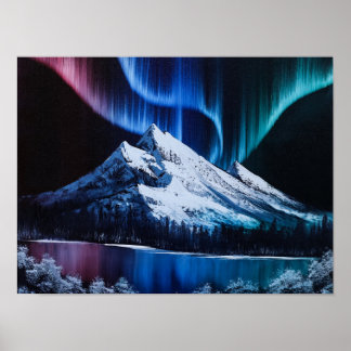 Póster Northern Lights Bob Ross - paisaje inspirado